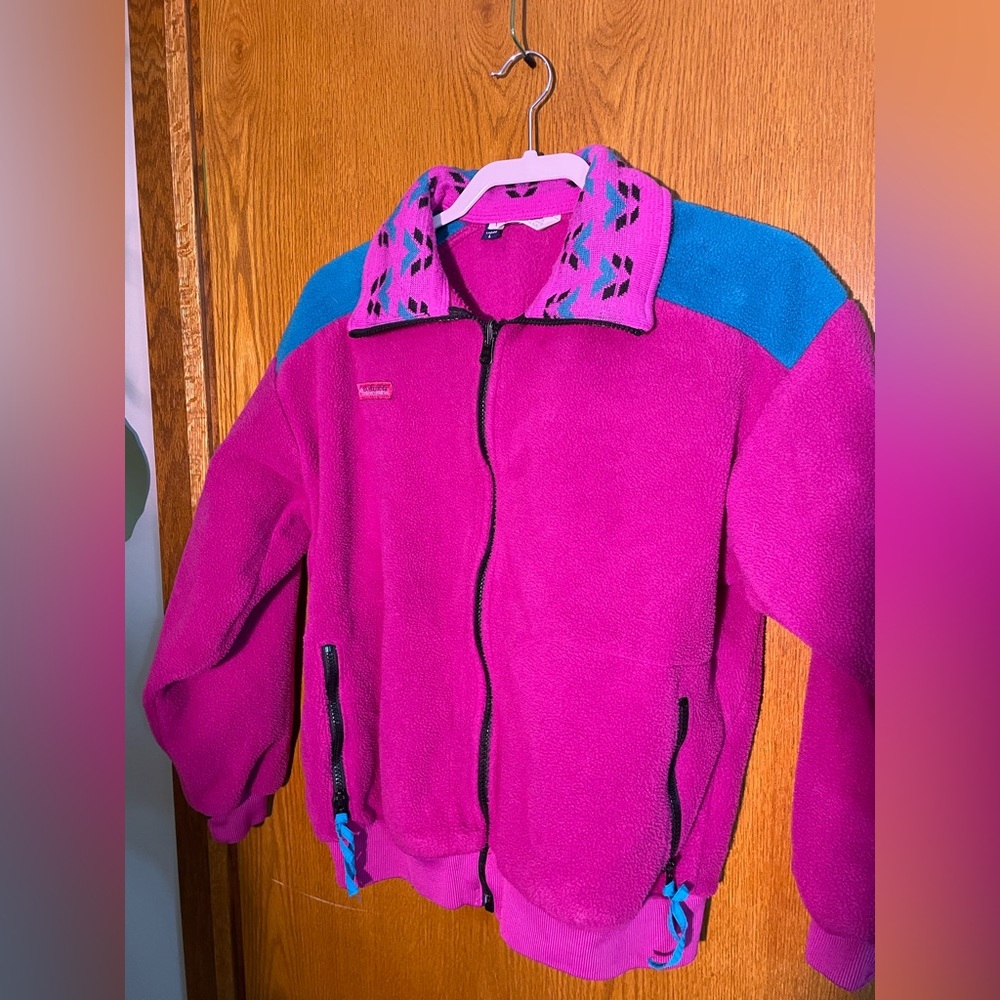 Columbia Sportswear Vintage Retro Bright Pink and Bright Blue Fleece Jacket 🍀